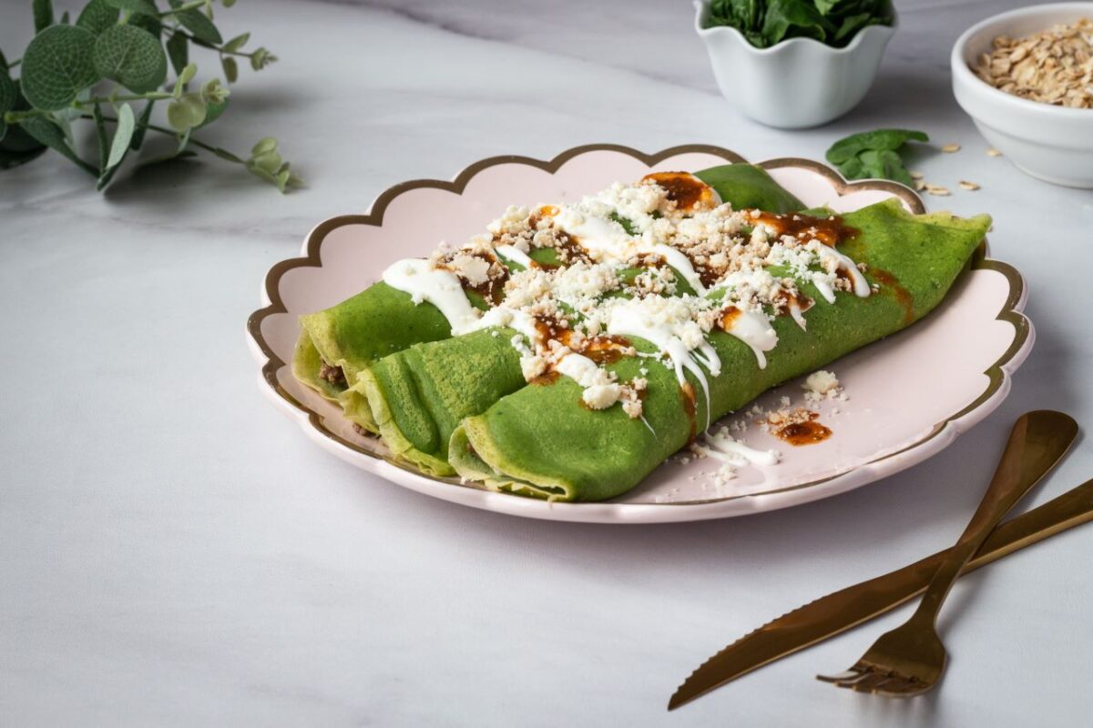 Crepas de espinacas rellenas de chicharrón de avena Avena Canada